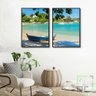 QUADRO CANVAS PAISAGEM BARCO E PRAIA MAR RELAXANTE SOMBRA:Preta - 2