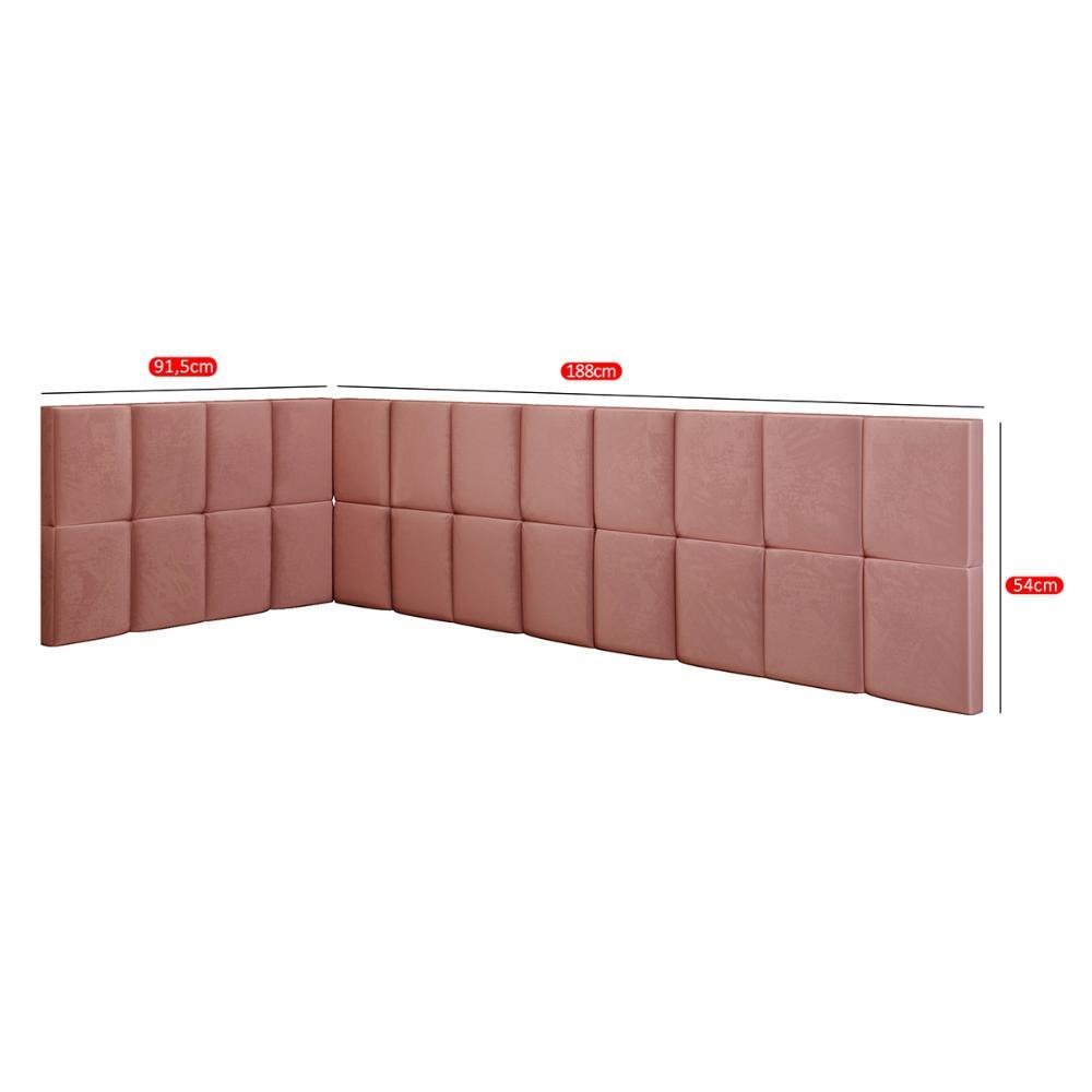 Cabeceira Cama Box Solteiro Infantil L Suspensa Proteção Lateral Estofada Quarto - Rose Suede - RPM - 6