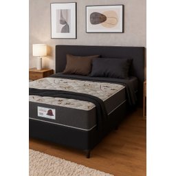 Cama Box Casal + Colchão Top Line Mola Bonnel Serra Negra 60x138x188 Cor:sintético Preto - 1