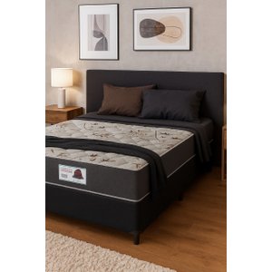 Cama Box Casal + Colchão Top Line Mola Bonnel Serra Negra 60x138x188 Cor:sintético Preto