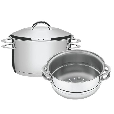 Jogo de Cozi Vapore Tramontina Solar em Aço Inox Fundo Triplo com Alças 2 Peças 16 Cm