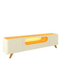Rack Nobre Pés Madeira Com Painel Ripado Nobre TV 85 Pol 230x250 Gelius Naturale/Off White - 5