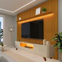 Ver imagem 1 de Rack Nobre Pés Madeira Com Painel Ripado Nobre TV 85 Pol 230x250 Gelius Naturale/Off White