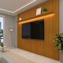 Ver imagem 3 de Rack Nobre Pés Madeira Com Painel Ripado Nobre TV 85 Pol 230x250 Gelius Naturale/Off White