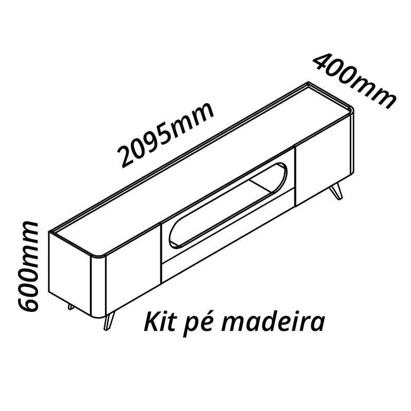 Rack Nobre Pés Madeira Com Painel Ripado Nobre TV 85 Pol 230x250 Gelius Naturale/Off White - 8