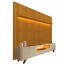 Ver imagem 2 de Rack Nobre Pés Madeira Com Painel Ripado Nobre TV 85 Pol 230x250 Gelius Naturale/Off White