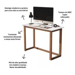 Mesa de Estudo com Pes de Madeira Compacta 0,76cm:off White - 4