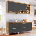 Ver imagem 1 de Cozinha Compacta Modulada 4 Peças Burguesa Premium 100% MDF Marrom/Amadeirado Freijó/Grafite