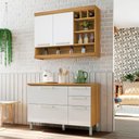 Ver imagem 1 de Cozinha Compacta Modulada 2 Peças Burguesa Premium 100% MDF Marrom/Amadeirado Freijó/Branco