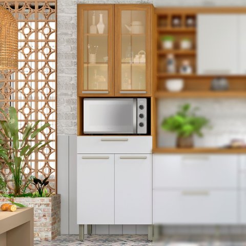 Paneleiro 4 Portas 1 Gaveta 1 Nicho para Forno Burguesa Premium 100% MDF Marrom/Amadeirado Freijó/Br