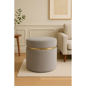 Puff com Cinta Dourada Superior Tecido de Linho