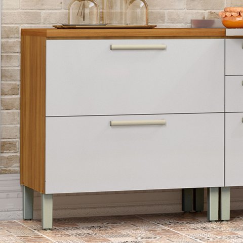 Balcão de Cozinha com Tampo 1 Porta 1 Gaveta Burguesa Premium 100% MDF Marrom/Amadeirado Freijó/Branco