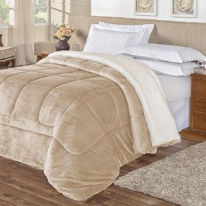 Coberdrom Casal Queen Sherpa Pele de Carneiro Everest 01 Peça - Caqui