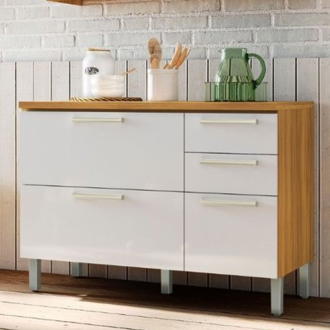 Balcão de Cozinha com Tampo 2 Portas 3 Gavetas Burguesa Premium 100% MDF Marrom/Amadeirado Freijó/Branco