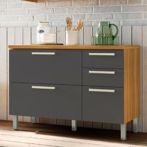 Balcão de Cozinha com Tampo 2 Portas 3 Gavetas Burguesa Premium 100% MDF Marrom/Amadeirado Freijó/Grafite