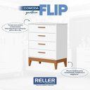 Ver imagem 6 de Jogo de Quarto Infantil Flip Guarda Roupa 3 Portas e Cômoda 4 Gavetas Branco Fosco - Reller Móveis