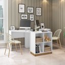 Ver imagem 1 de Conjunto Home Office com 2 Escrivaninhas de Canto e 1 Estante para Livros 4 Nichos Cubic Caemmun Branco TX, Chumbo