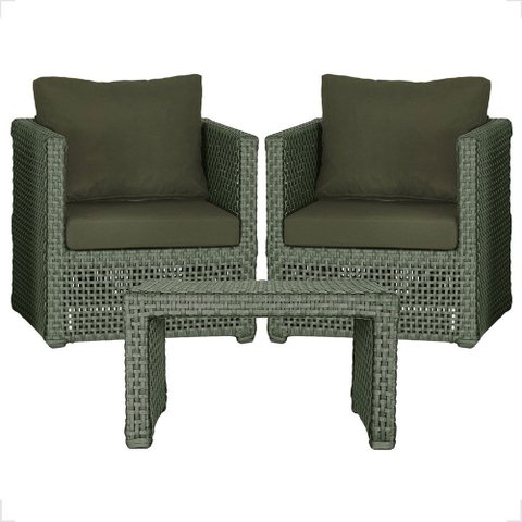 Mesa Centro e 2 Poltronas Madri Corda Náutica Estofado 13 Trama Original