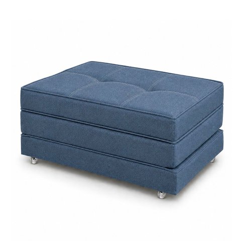 Puff Cama Dobravel Solteiro 90cm com Rodizios: Linho Azul