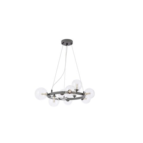 Pendente Redondo Preto com Globos Transparente 60cm 9g9 14602-pl