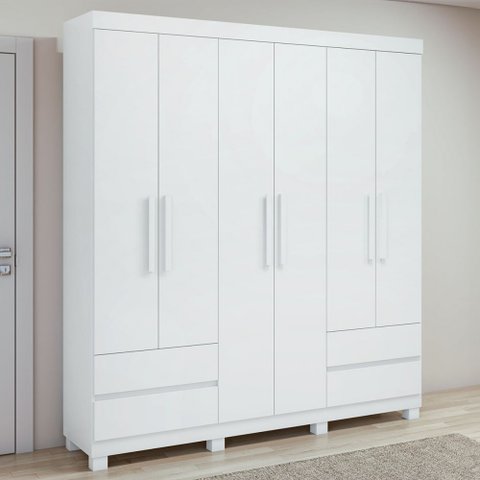 Guarda-roupa Casal Zeus 6 Portas 4 Gavetas Branco - Móveis Lopas