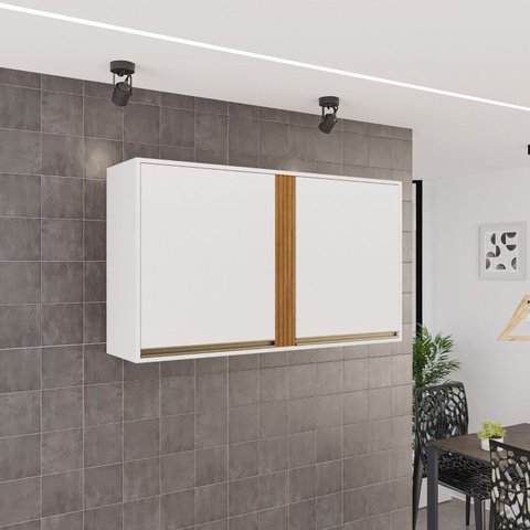 Armário Aéreo para Cozinha 2 Portas Pérola Branco/Cinamomo