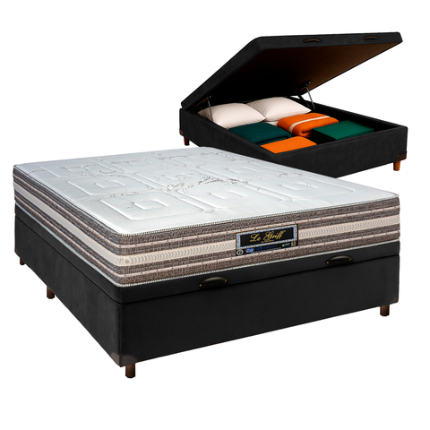 Conjunto Cama Box Bau Blindado Casal + Colchão Molas Ensacadas Legriff Sankonfort
