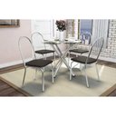 Ver imagem 1 de Conjunto: Mesa de Cozinha Volga c/ Tampo Vidro 95cm + 4 Cadeiras Noruega Cromado/Marrom - Kappesberg