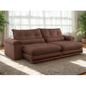 Sofa Qatar Retratil e Reclinavel 2,50 Metros Trevo Cor Veludo Marrom