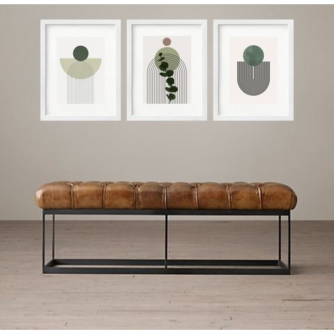Kit 3 Quadros Grandes Abstratos Minimalista Verde Folhagem 60x48cm:moldura Branca
