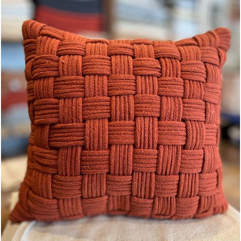 Capa de Almofada Rústica Trançada 5 Tiras em Algodão Terra Cota