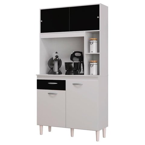 Armário para Cozinha Ambiente Kit Duda 90 Cm Branco Preto - Poquema