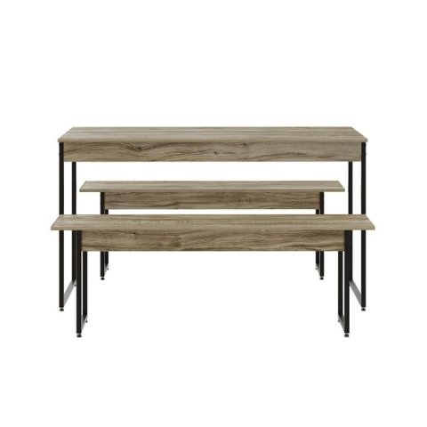 Mesa de Jantar com 2 Bancos Estilo Industrial Tub  Carvalho / Est.preta
