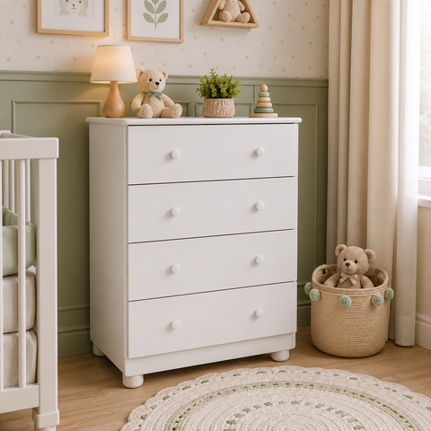 Cômoda Infantil Peroba Júnior Simples MDF Branco 4 Gavetas