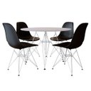 Ver imagem 1 de Conjunto Jantar Eames de Ferro Branco Tampo Redondo 90 Cm Branco 4 Cadeiras Preta