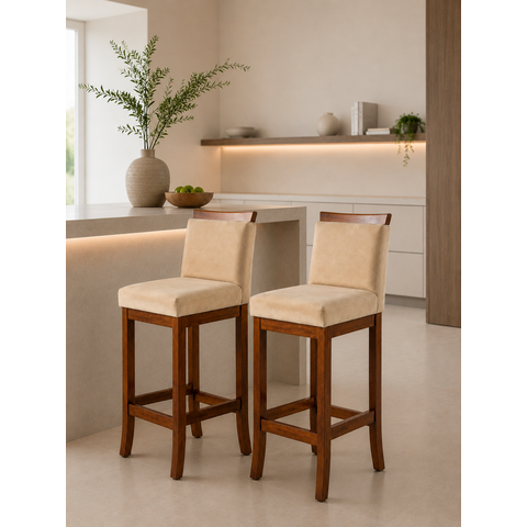 Conjunto 02 Banquetas Alta em Madeira Maciça Paris Marrom/Pinhão
