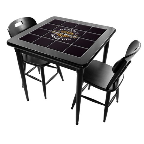 Cj Mesa Madeira Azulejo 80x80cm - Base 4pé 78cm + 2 Cadeiras 43 - Preta - Harley Davidson Genuine