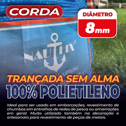 Corda Trançada Pe Virgem S/alma C/aprox. 306 Metros - Azul 8mm - 2