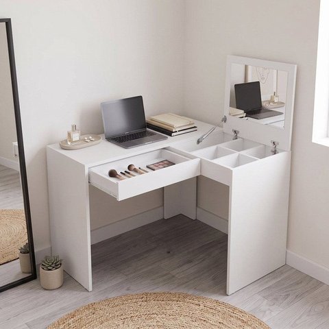 Escrivaninha Mesa Escritório Penteadeira 1 Gaveta 110cm Espresso Móveis Branco
