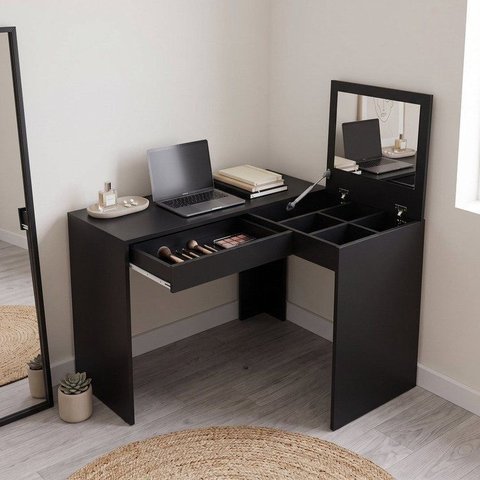 Escrivaninha Mesa Escritório Penteadeira 1 Gaveta 110cm Espresso Móveis Preto