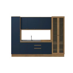 Cozinha Modulada Celeste Kappesberg 100% Mdf Nogueira/azul 300cm - 2 Cozinha Modulada Celeste Kappesberg 100% Mdf Nogueira/azul 300cm - 2