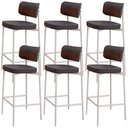 Ver imagem 1 de Kit 06 Banquetas Alta Bar Cozinha Sala de Jantar Aço Branco Kaira C01 Linho Preto Courino Whisky -