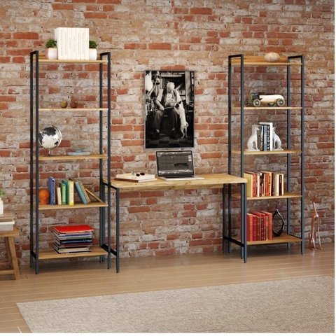 Conjunto 3 Peças com Escrivaninha e 2 Estantes Industriais Active Yescasa