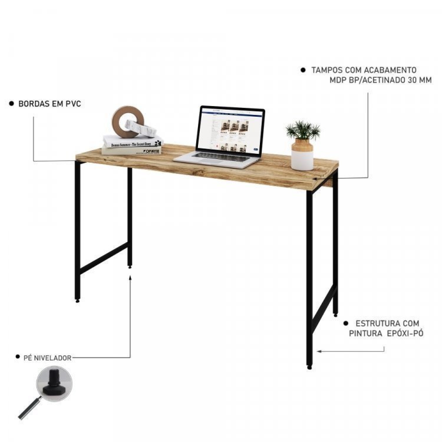 Conjunto Home Office 3 Peças com Escrivaninha e 2 Estantes Industriais Active Yescasa - 10