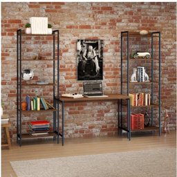 Conjunto 3 Peças com Escrivaninha e 2 Estantes Industriais Active Yescasa Marrom - 1 Conjunto 3 Peças com Escrivaninha e 2 Estantes Industriais Active Yescasa Marrom - 1