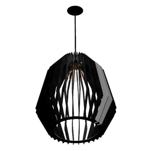 Luminária Teto tipo Pendente AMAZONAS MDF Completa -:Preta