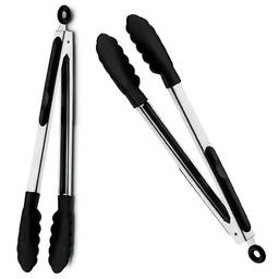 Jogo 2 Pinça Pegador Multiuso de Silicone 29,5 cm Preto - 1
