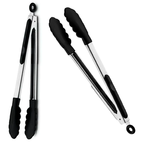 Jogo 2 Pinça Pegador Multiuso de Silicone 29,5 cm Preto