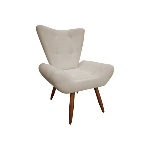 Poltrona Decorativa Emilia Suede Bege Pés Madeira Mz Decor