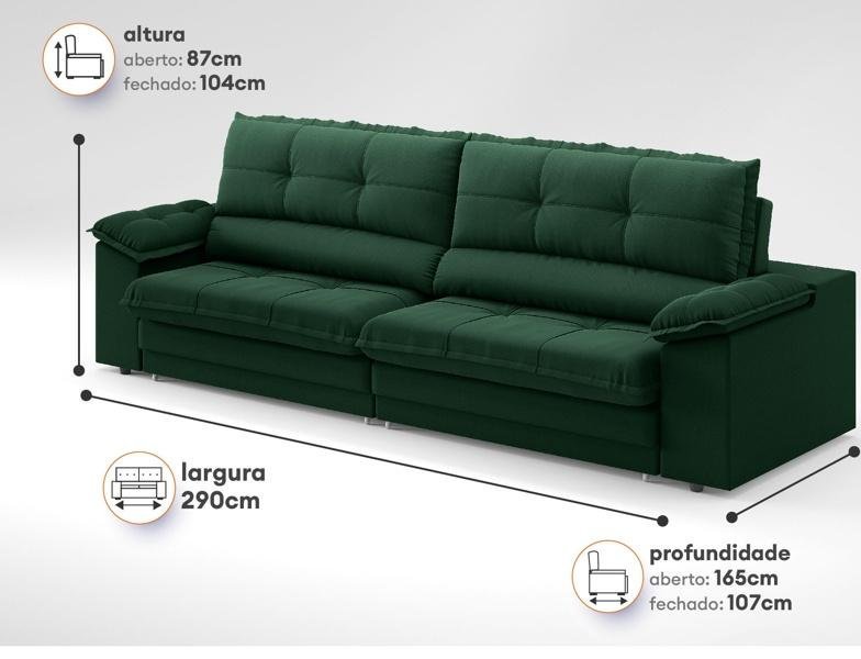 Sofá com Carregador Usb Retrátil Reclinável Monaco 2,90m Velosuede Verde - Netsofas - 2